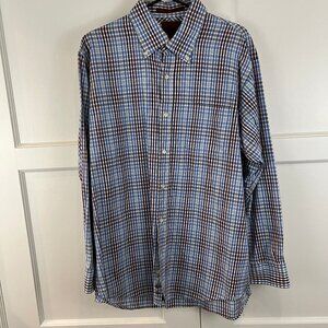 Mens Born Handcrafted Clothing Plaid Button Down Long Sleeve Cotton Shirt Size L